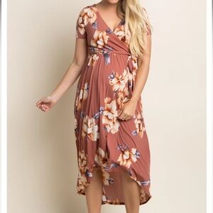 Pink blush MATERNITY floral wrap dress